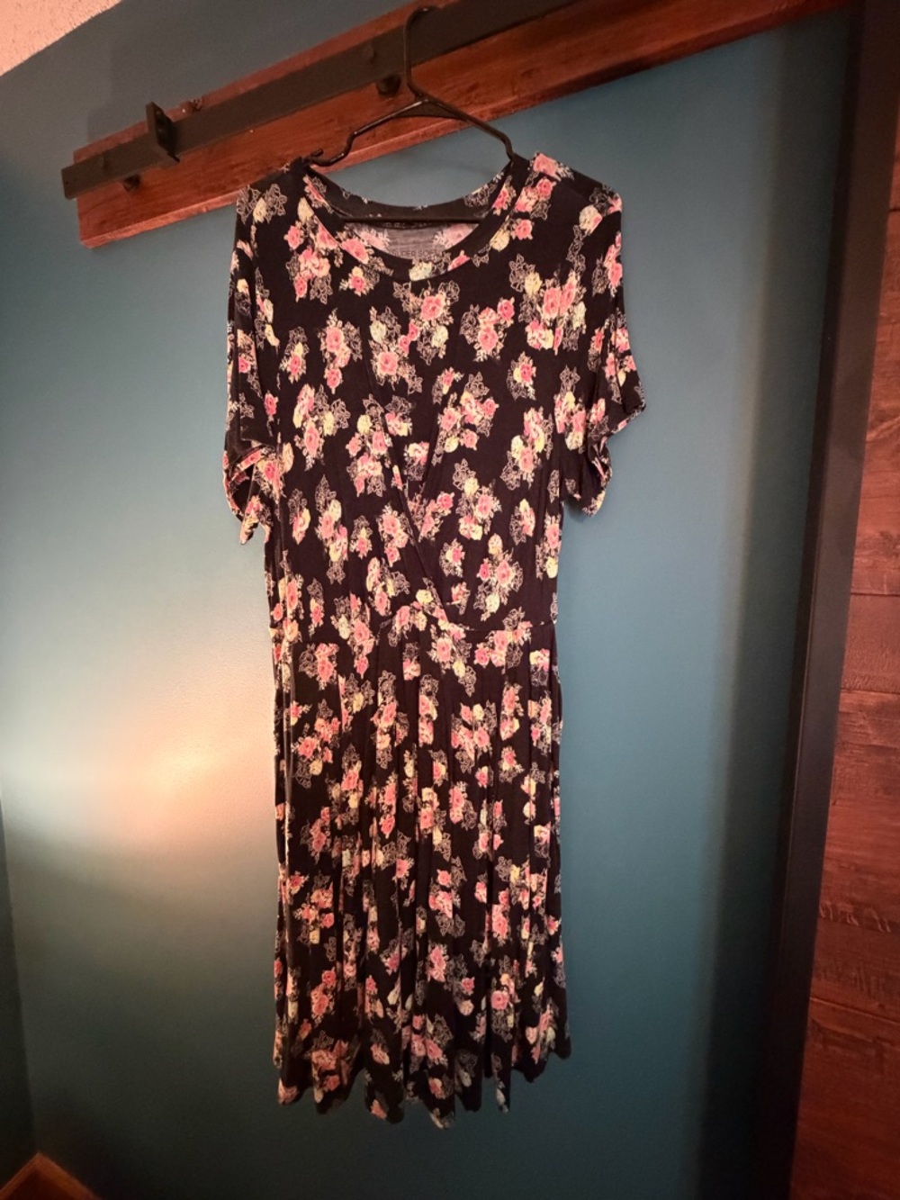 torrid Black Midi Dress with Pink Floral Print
